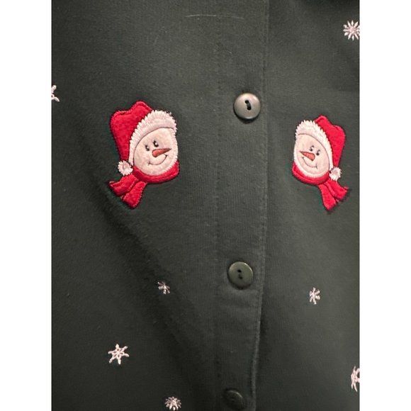 VTG Hastings & Smith size Petite M green fleece lined button appliqué cardigan - Picture 3 of 7